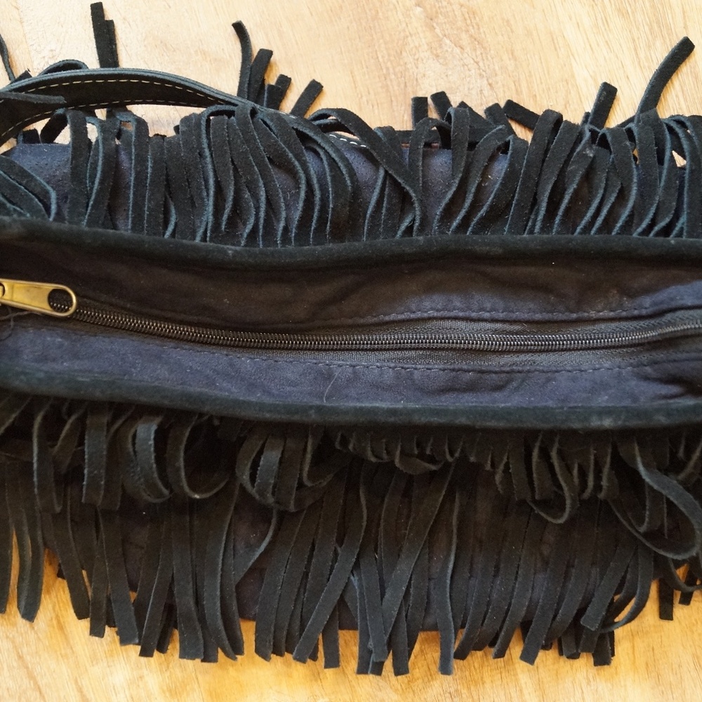 Black Fringe Crossboy Bag Boho Western Festival Purse - Picture 5 of 5